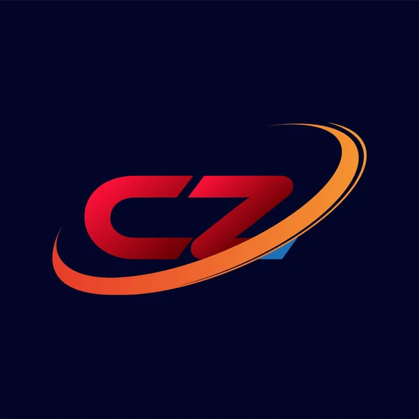 最初的字母Cz标识公司的名称是彩色红色和橙色的Swoosh设计 在黑暗背景下隔离 — 图库矢量图片
