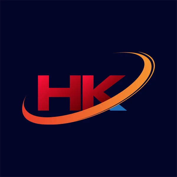 首字母Hk标志型公司名称颜色为红色和橙色的Swoosh设计 在黑暗背景下隔离 — 图库矢量图片