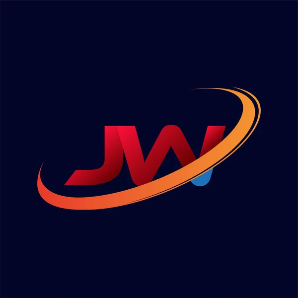 首字母Jw标识公司名称彩色红色和橙色Swoosh设计 在黑暗背景下隔离 — 图库矢量图片
