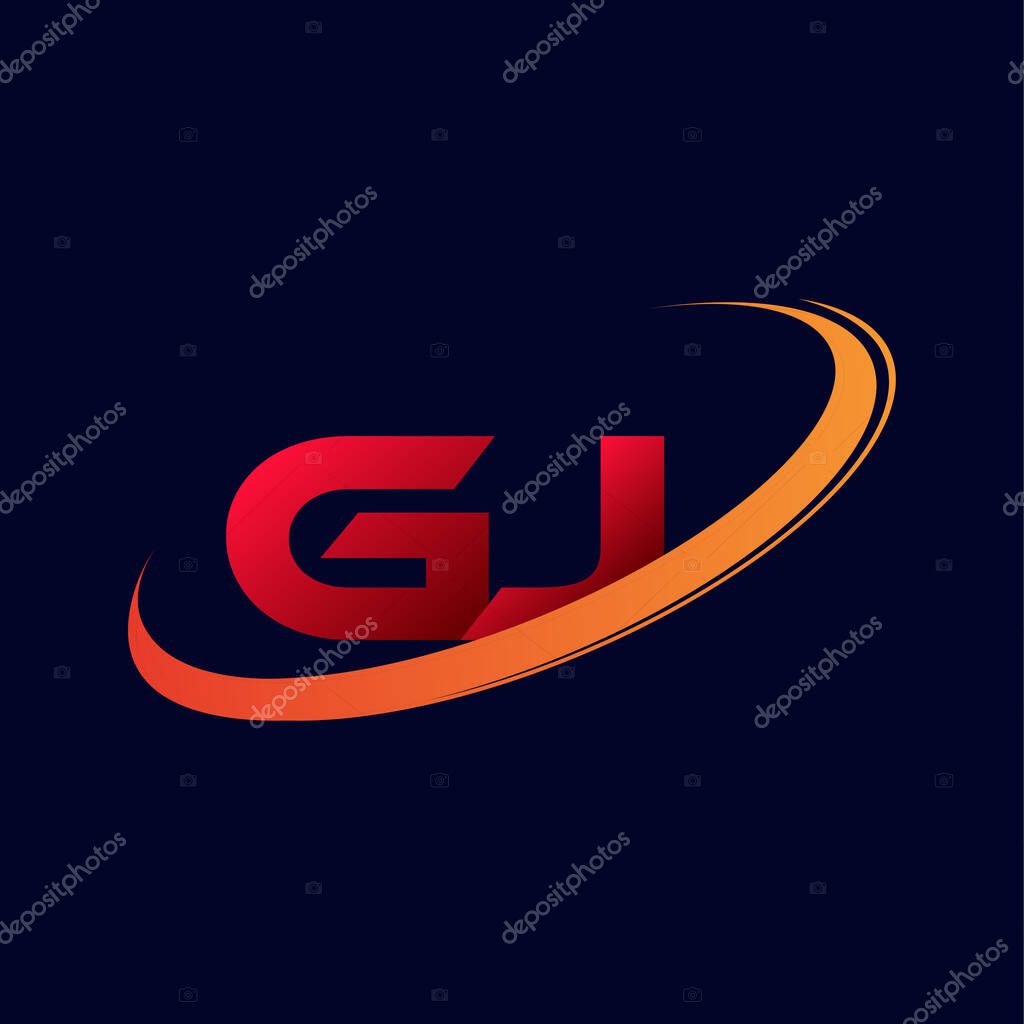 Initial Letter Gj Logotype Company Name Colored Red And Orange Swoosh Design Isolated On Dark Background Larastock