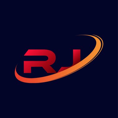 İlk harf RJ logotype şirketi. Renkli kırmızı ve turuncu çizim. koyu arkaplanda izole.