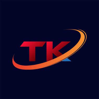İlk harf TK logotype şirketi adı: Renkli kırmızı ve turuncu çizim. koyu arkaplanda izole.
