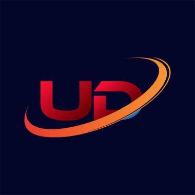 İlk harf UD logotype şirketi adı: Renkli kırmızı ve turuncu çizim. koyu arkaplanda izole.