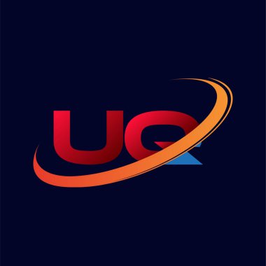 İlk harfi UQ logotype şirketi. Renkli kırmızı ve turuncu çizim. koyu arkaplanda izole.