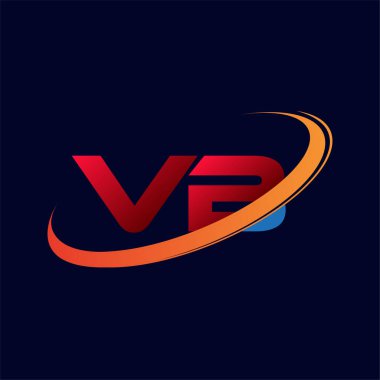 İlk harf VB logotype şirketinin adı: Renkli kırmızı ve turuncu çizim. koyu arkaplanda izole.