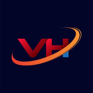 İlk harf VH logotype şirketinin adı: Renkli kırmızı ve turuncu desenli. koyu arkaplanda izole.