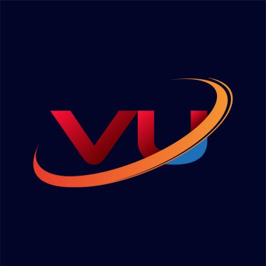 İlk harfi VU logotype şirketi. Renkli kırmızı ve turuncu çizim. koyu arkaplanda izole.