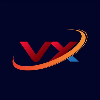 İlk harf VX logotype şirketinin adı: Renkli kırmızı ve turuncu çizim. koyu arkaplanda izole.