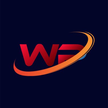 İlk harf WP logotype şirketinin adı: Renkli kırmızı ve turuncu desenli. koyu arkaplanda izole.