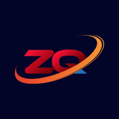 İlk harf ZQ logotype şirketi. Renkli kırmızı ve turuncu desenli. koyu arkaplanda izole.