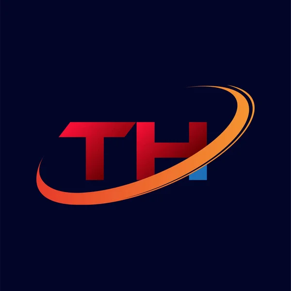 首字母Th标志型公司名称彩色红色和橙色Swoosh设计 在黑暗背景下隔离 — 图库矢量图片