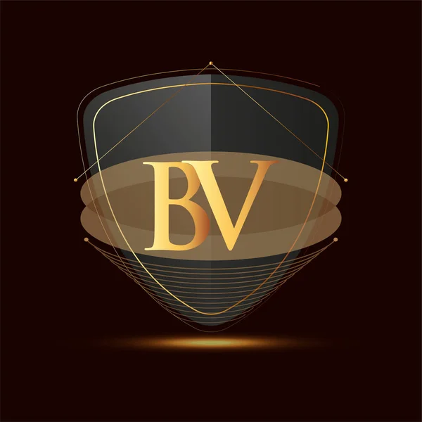 初始标识字母Bv与盾形图标金黄色隔离的深色背景 标志类型设计为公司身份 — 图库矢量图片