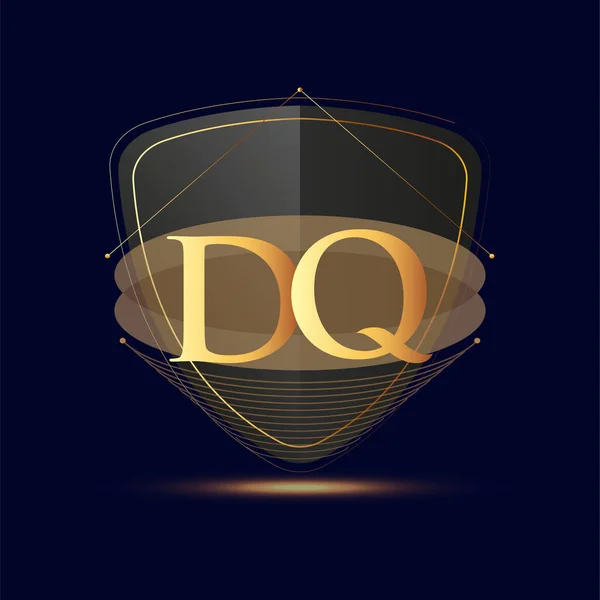 Initiële Logo Letter Met Schild Ikoon Gouden Kleur Geïsoleerd Donkere — Stockvector