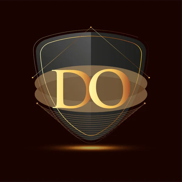 Initiële Logo Letter Met Schild Ikoon Gouden Kleur Geïsoleerd Donkere — Stockvector