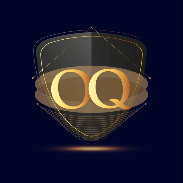 Lettre Initiale Logo Avec Icône Bouclier Couleur Dorée Isolée Sur — Image vectorielle