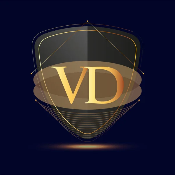 Letra Inicial Del Logotipo Con Escudo Icono Color Dorado Aislado — Archivo Imágenes Vectoriales