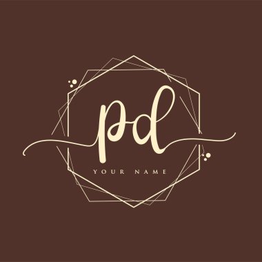 PD 'nin ilk el yazısı logosu. El yazısı. Logo markası, kadın ve lüks logo tasarımı..