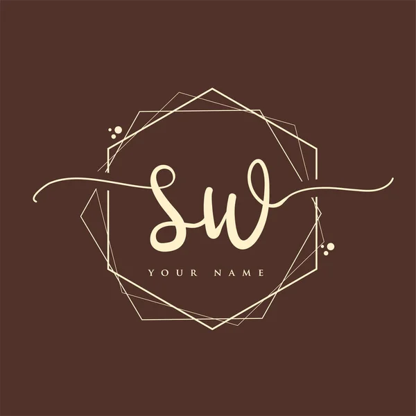 Sw初期手書きロゴ ハンドレタリングイニシャルロゴブランディング 女性らしさと高級ロゴデザイン — ストックベクタ