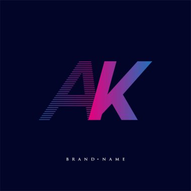 İlk harf logosu AK renkli mavi ve morumsu çizgili kompozisyon, şirket veya şirket kimliğiniz için vektör logo tasarım şablonu unsurları.