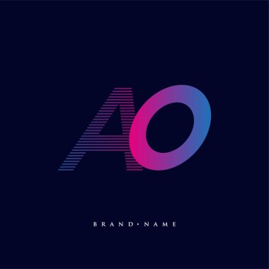İlk harf logosu AO renklendirilmiş mavi ve morumsu çizgili bileşim, şirket veya şirket kimliğiniz için vektör logosu şablon elemanları.