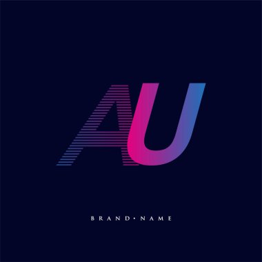 İlk harf logosu AU renkli mavi ve morumsu çizgili kompozisyon, Vector logo şablonu elemanları iş veya şirket kimliğiniz için.