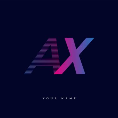 İlk harf AX logosu çizgili kompozisyona sahip mavi ve morumsu AX logosu, şirketiniz veya şirket kimliğiniz için vektör logo şablonu unsurları.