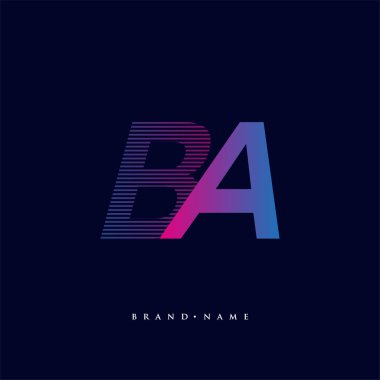 İlk harf logosu BA renkli mavi ve morumsu çizgili bileşim, Vector logo tasarım şablonu elemanları işletmeniz veya şirket kimliğiniz için.