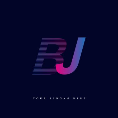 İlk harf logosu BJ çizgili kompozisyon ile mavi ve morumsu renklendirilmiş, şirketiniz veya şirket kimliğiniz için vektör logo şablonu unsurları tasarladı.