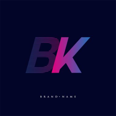 İlk harf logosu BK çizgili kompozisyona sahip mavi ve morumsu renk logosu, şirket veya şirket kimliğiniz için vektör logosu şablon elemanları.