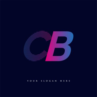 İlk harf logosu CB çizgili kompozisyona sahip mavi ve morumsu mavi renkli, şirket veya şirket kimliğiniz için vektör logosu şablon elemanları.