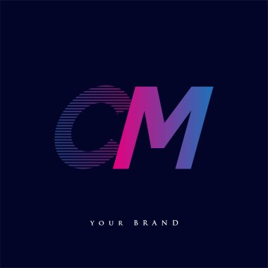 İlk harf logosu CM mavi ve morumsu çizgili kompozisyon, Vector logo şablonu elemanları iş veya şirket kimliğiniz için.