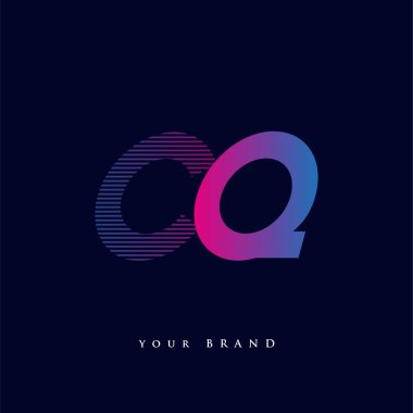 İlk harf logosu CQ çizgili kompozisyonu olan mavi ve morumsu mavi renkli, şirket veya şirket kimliğiniz için vektör logosu şablon elemanları.