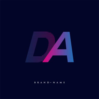 İlk harf logosu DA çizgili kompozisyon ile mavi ve morumsu renklendirilmiş, şirketiniz veya şirket kimliğiniz için vektör logo şablonu unsurları tasarladı.