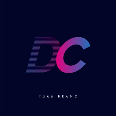 İlk harf logosu DC çizgili kompozisyona sahip mavi ve morumsu renklendirilmiş, şirketiniz veya şirket kimliğiniz için vektör logo şablonu unsurları tasarladı.