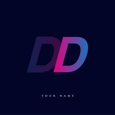 İlk harf DD logosu çizgili kompozisyonu olan mavi ve morumsu mavi renkli, şirket veya şirket kimliğiniz için vektör logo şablonu unsurları.