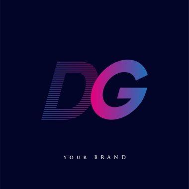 İlk harf logosu DG çizgili kompozisyon ile mavi ve morumsu renklendirilmiş, şirketiniz veya şirket kimliğiniz için vektör logo şablonu unsurları.