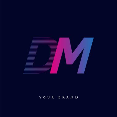 İlk harf logosu DM çizgili kompozisyon ile mavi ve morumsu renklendirilmiş, şirketiniz veya şirket kimliğiniz için vektör logo şablonu unsurları.