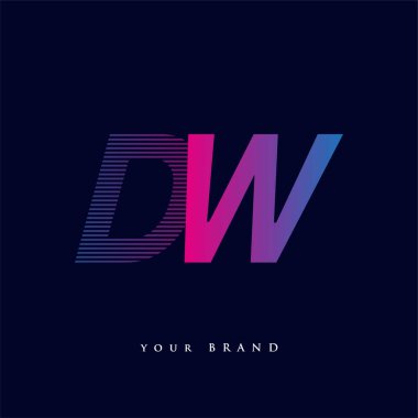 İlk harf logosu DW renkli mavi ve morumsu çizgili kompozisyon, şirket veya şirket kimliğiniz için vektör logosu şablon elemanları.