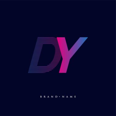 İlk harf DY logosu çizgili kompozisyonu olan mavi ve morumsu mavi renkli, şirket veya şirket kimliğiniz için vektör logosu şablon elemanları.