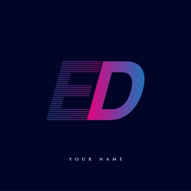 ilk harf logosu ED renkli mavi ve morumsu çizgili kompozisyon, Vector logo şablonu elemanları işletmeniz veya şirket kimliğiniz için.