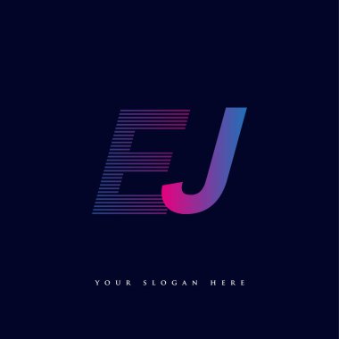 İlk harf logosu EJ çizgili kompozisyon ile mavi ve morumsu renklendirilmiş, şirketiniz veya şirket kimliğiniz için vektör logo şablonu unsurları.