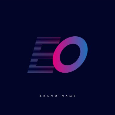 İlk harf logosu EO renklendirilmiş mavi ve morumsu çizgili bileşim, Vector logo tasarım şablonu elemanları iş veya şirket kimliğiniz için.