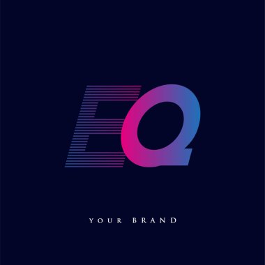 İlk harf logosu EQ renkli mavi ve morumsu çizgili kompozisyon, şirket veya şirket kimliğiniz için vektör logo tasarım şablonu unsurları.