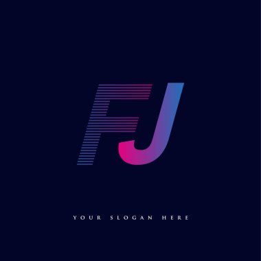 İlk harf logosu FJ çizgili kompozisyon ile mavi ve morumsu renklendirilmiş, şirketiniz veya şirket kimliğiniz için vektör logo şablonu unsurları tasarladı.