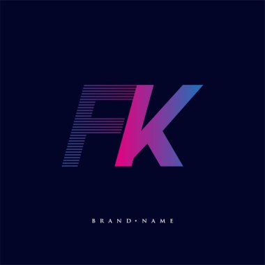 İlk harf logosu FK renkli mavi ve morumsu çizgili bileşim, Vector logo tasarım şablonu elemanları iş veya şirket kimliğiniz için.