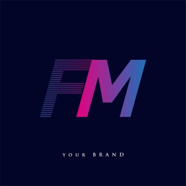 İlk harf logosu FM renkli mavi ve morumsu çizgili kompozisyon, Vector logo tasarım şablonu elemanları iş veya şirket kimliğiniz için.