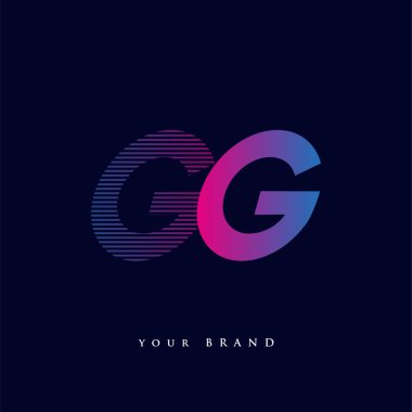 İlk harf logosu GG renkli mavi ve morumsu çizgili kompozisyon, Vector logo tasarım şablonu elemanları iş veya şirket kimliğiniz için.