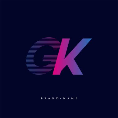 İlk harf logosu GK renkli mavi ve morumsu çizgili kompozisyon, şirket veya şirket kimliğiniz için vektör logo şablonu unsurları.