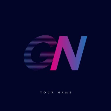 İlk harf logosu GN renkli mavi ve morumsu çizgili kompozisyon, şirket veya şirket kimliğiniz için vektör logo şablonu unsurları.