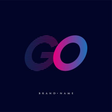 İlk harf logosu GO çizgili kompozisyon ile mavi ve morumsu renklendirilmiş, şirketiniz veya şirket kimliğiniz için vektör logo şablonu unsurları dizayn.
